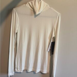 White Ribbed Long Sleeve Turtleneck Ivory White